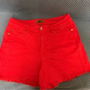 Women's Red Denim Shorts